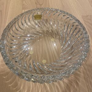 Val St. Lambert Vintage 12” Crystal Bowl Swirl Signed & Sticker W/Orig Box